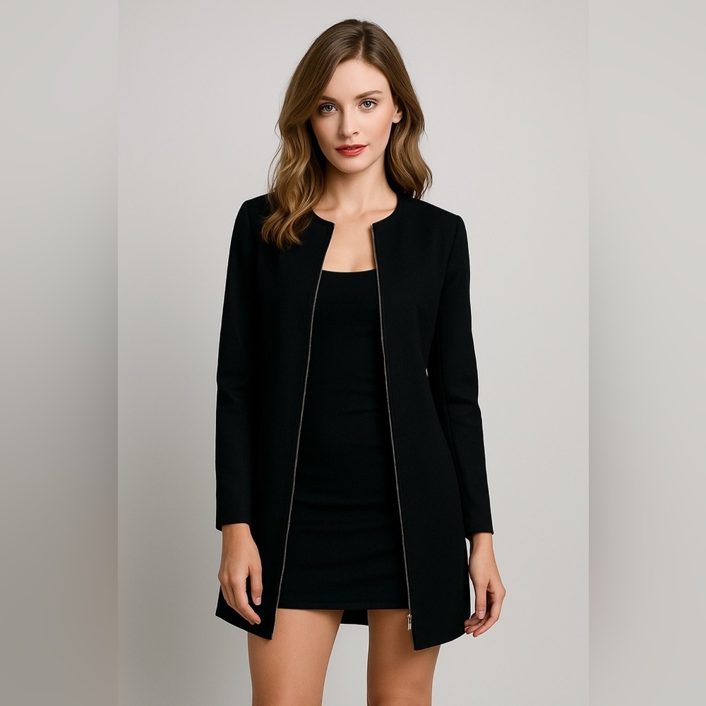 ZARA Black Zip Jacket – Edgy Minimalist, L